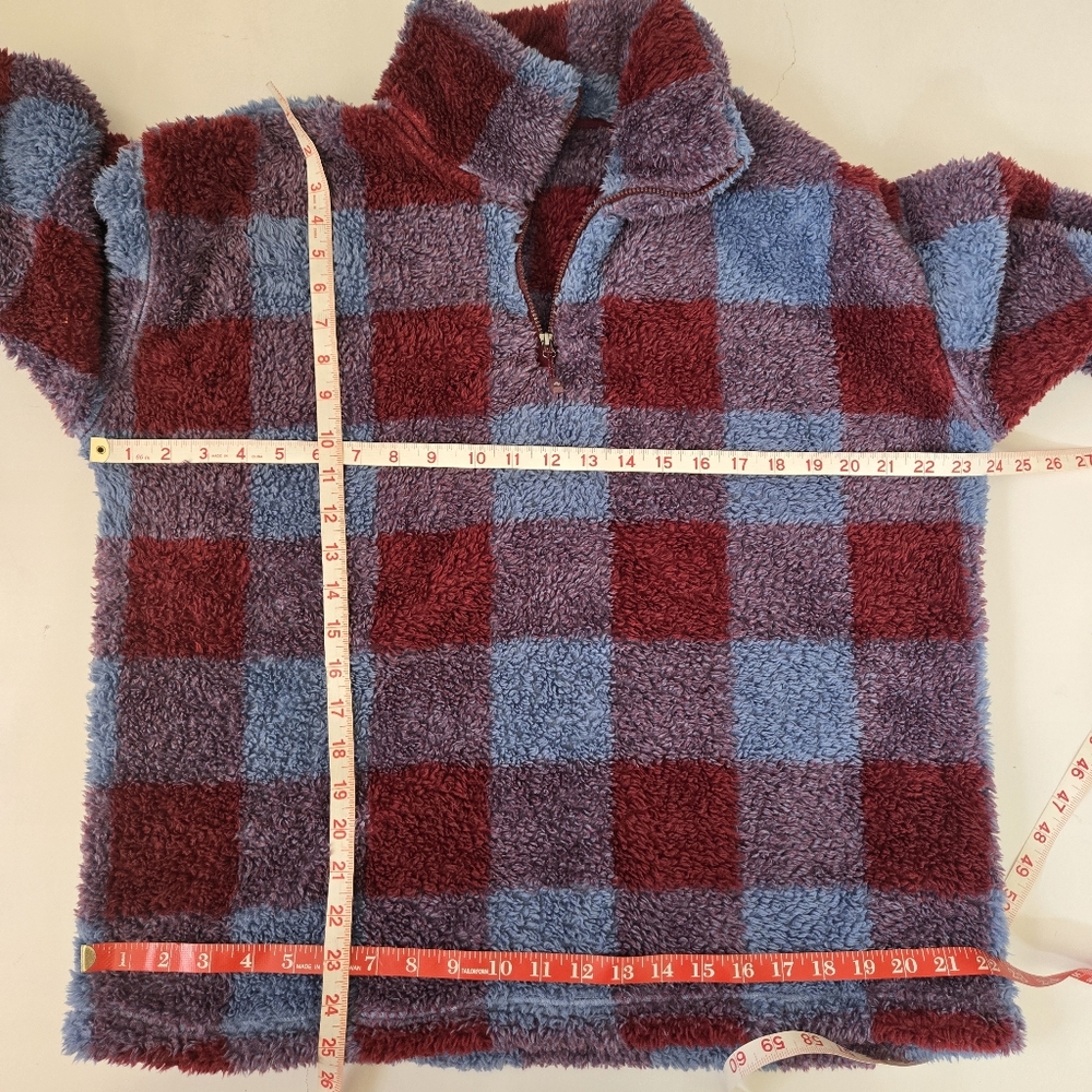 Eddie Bauer Womens XL Fleece Pullover Plaid Quarter Zip Cozy Warm Comfy Blue Red - Picture 13 of 14